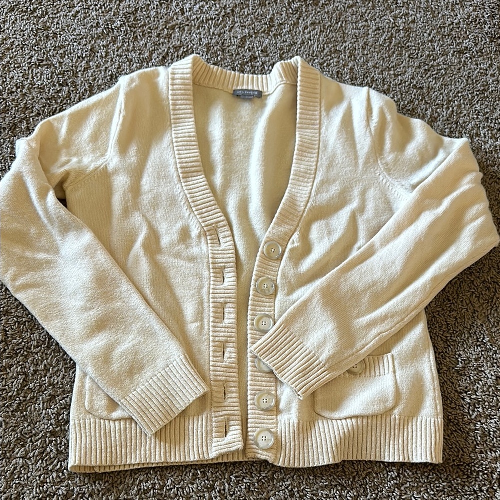 Ann Taylor Cream/Butter Yellow Cardigan Sweater Classic Knit